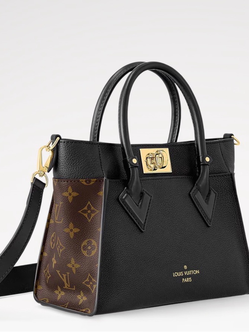 Louis Vuitton On My Side PM Black & Brown Leather Top-Handle Bag